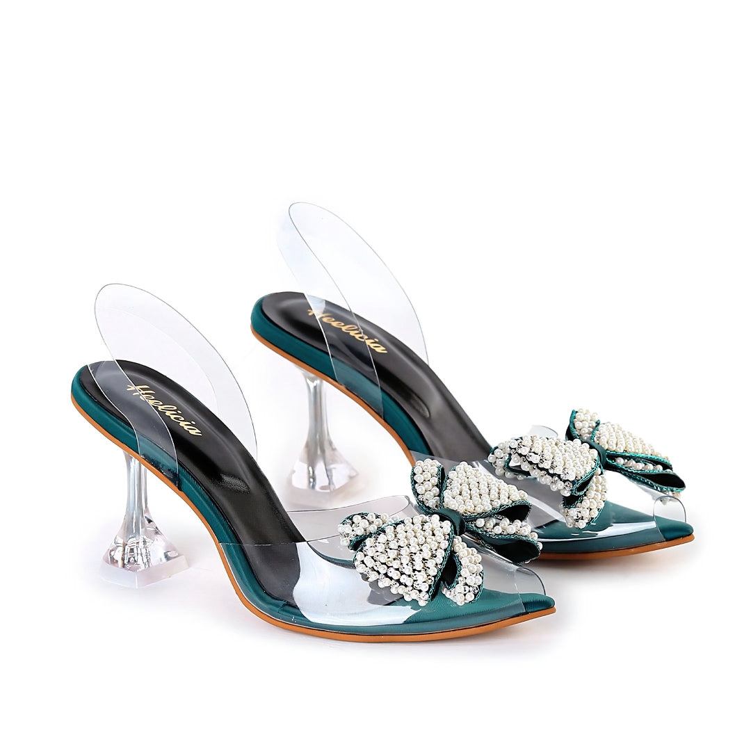 Lunessa Pearl Bow Heels Sandal - Green