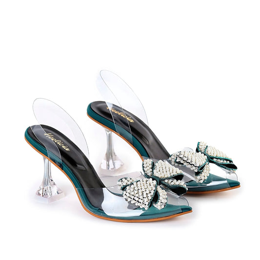Lunessa Pearl Bow Heels Sandal - Green