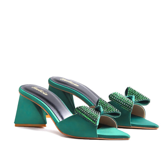 Vionna Pearl Bow Heel Slipper - Green