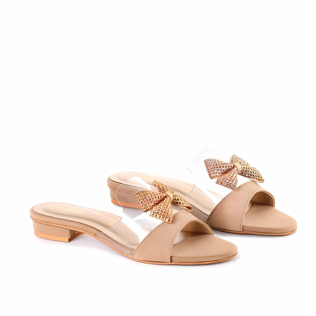 Junelle Crystal Bow Slipper - Gold