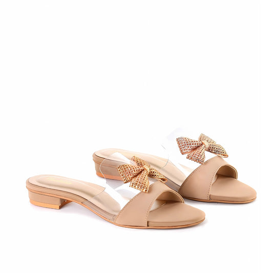 Junelle Crystal Bow Slipper - Gold