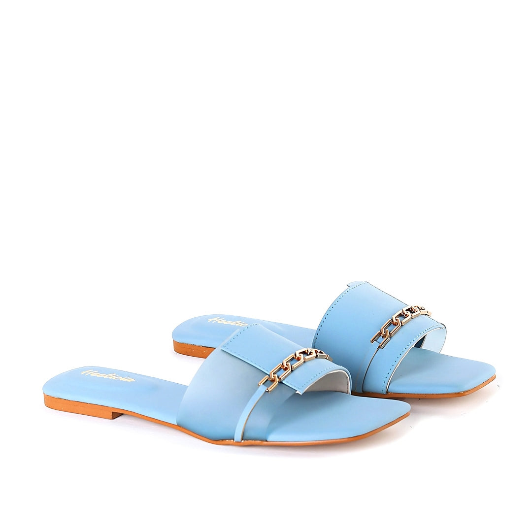 Fresina Chain Flat Slippers - Blue