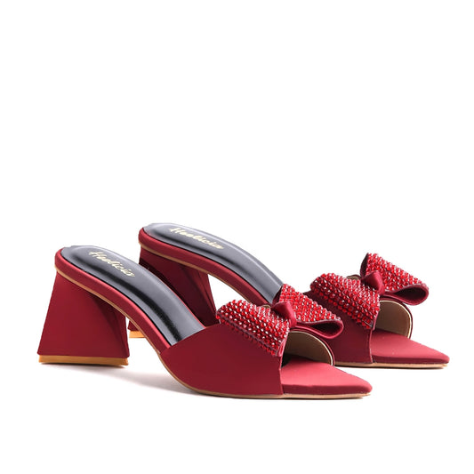 Vionna Pearl Bow Heel Slipper - Maroon