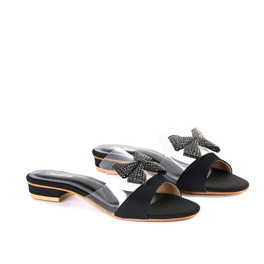 Junelle Crystal Bow Slipper - Black